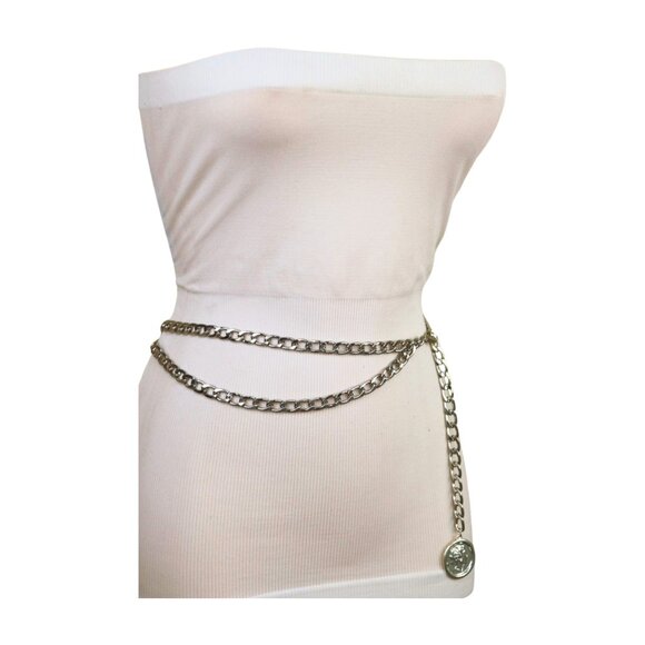 Women Silver Metal Chain Link Fashion Belt Medallion Coin Charm Plus Size XL XXL main image 10